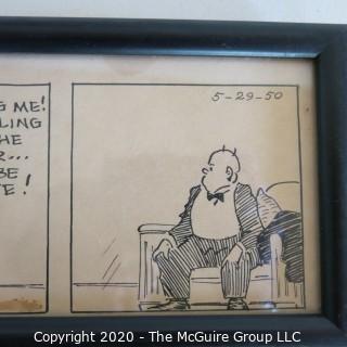 Framed Original Mockup of Later Printed Newspaper Cartoon - How Much Longer, 1950. Measures approximately 16" x 5". (from the personal collection of Clifford Evans, journalist)