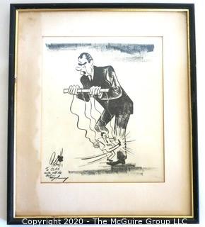 Framed Political Cartoon - President Thieu by John Pierotti for The New York Post, 1969. Signed to Cliff by the artist.  Measures approximately 14" x 16". (from the personal collection of Clifford Evans, journalist).  DESCRIPTION UPDATED 10/29/20 AT 3:52 PM