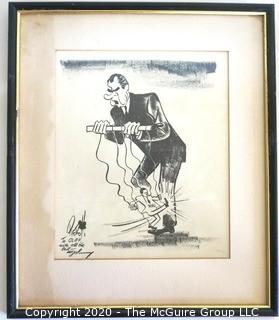 Framed Political Cartoon - President Thieu by John Pierotti for The New York Post, 1969. Signed to Cliff by the artist.  Measures approximately 14" x 16". (from the personal collection of Clifford Evans, journalist).  DESCRIPTION UPDATED 10/29/20 AT 3:52 PM