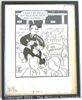 Framed Original Mockup of Later Printed Political Cartoon - Hold that Seat (William O'Dwyer) by Stan MacGovern, for New York Post 1949. Measures approximately 12" x 15". (from the personal collection of Clifford Evans, journalist)