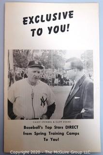 Order Form from Clifford Evans to radio stations nationwide offering his spring training interview tapes with the likes of Casey Stengel, Ted Williams, Micky Mantle, Walter Alston and Stan Musial