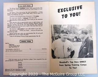 Order Form from Clifford Evans to radio stations nationwide offering his spring training interview tapes with the likes of Casey Stengel, Ted Williams, Micky Mantle, Walter Alston and Stan Musial