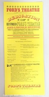 Program for the Dedication of Restored Ford's Theater, Washington DC; 1968