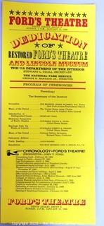 Program for the Dedication of Restored Ford's Theater, Washington DC; 1968