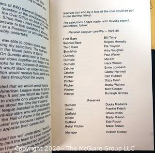 Nixon All Time Baseball All Star Team. 
In response to a WH press conference question from Clifford Evans, Nixon compiled and published his all-time baseball all-star team.  Includes Signed Correspondence from the President to Clifford Evans and Cassette Tape Recording of His Interview with the President. {Full story recounted in ESPN hyperlink below} 
Baseball and US Presidential Memorabilia 