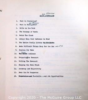 Clifford Evans, Broadcast Journalism Instructor Class Notes; Fordham University; 1950.  Journalism Memorabilia.