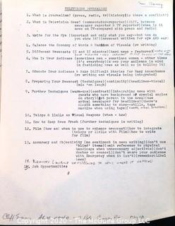 Clifford Evans, Broadcast Journalism Instructor Class Notes; Fordham University; 1950.  Journalism Memorabilia.