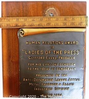 Human Relations Award to "Ladies of the Press" Producer, Clifford Evans, 1964, From the Anti Defamation League. Journalism