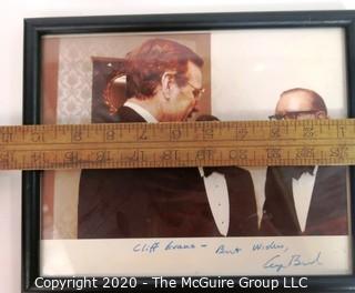 Signed Framed Photo of journalist Clifford Evans Meeting U.S. President George H W Bush. Measures approximately 10" x 9". US Presidential Political Memorabilia