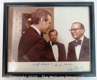 Signed Framed Photo of journalist Clifford Evans Meeting U.S. President George H W Bush. Measures approximately 10" x 9". US Presidential Political Memorabilia