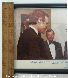 Signed Framed Photo of journalist Clifford Evans Meeting U.S. President George H W Bush. Measures approximately 10" x 9". US Presidential Political Memorabilia