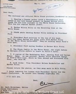 Manuscript for "The Barber to the President" as told by Milt Pitts"; late 1970's