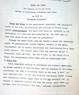 Manuscript for "The Barber to the President" as told by Milt Pitts"; late 1970's