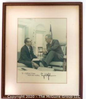 Framed Photo of Clifford Evans Meeting with President Lyndon Baines Johnson with Signature. Measures approximately 12" x 14".  US Presidential Political Memorabilia Autograph