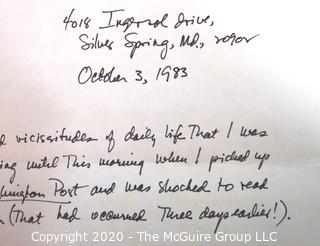 Robert Ginsberg (husband of Ruth Bader Ginsberg) hand written letter of condolence to Clifford Evans spouse, Ruth Evans, 1983.