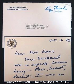 Hand Written & Signed Condolence Letter from President George H W Bush to Widow of Clifford Evans.  US Presidential Political Memorabilia