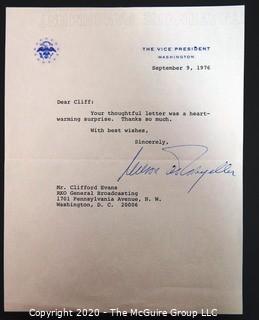 Thank You Note to Clifford Evans from Vice President Nelson Rockefeller; Hand signed; 1976.  US Presidential Political Memorabilia