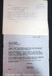 Telegram from Ted Williams to TODAY show sports editor Clifford Evans expressing his displeasure with how he was treated in an interview; and letter from Evans in response to Williams dated two days after receiving the telegram, April 16, 1958.  Baseball Memorabilia. 