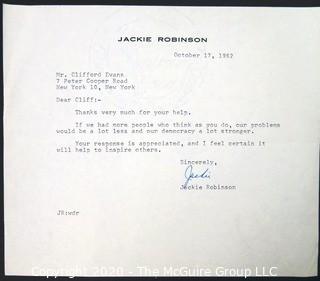 1962 Letter from Jackie Robinson to Clifford Evans; Signed.  Baseball Memorabilia Autograph