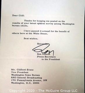 Correspondence to Clifford Evans from White House Officials George Christian, Ron Nesson, Ron Zeigler and Marvin Watson.  US Presidential Political Memorabilia