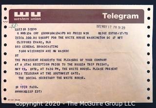 Telegram Invitation to Clifford Evans From President Nixon to a Stag Reception at White House Prior to Russia Trip; 1972.  US Presidential Political Memorabilia