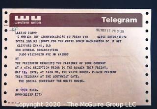 Telegram Invitation to Clifford Evans From President Nixon to a Stag Reception at White House Prior to Russia Trip; 1972.  US Presidential Political Memorabilia