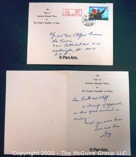 Letter to Cliff and Ruth Evans from friend on special Pan Am letterhead re The Historic Visit of President Richard Nixon to The People's Republic of China; 1972.  US Presidential Political Memorabilia