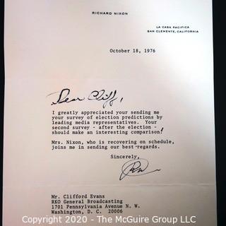 Signed 1976 Letter from Richard Nixon on his personal stationary to Clifford Evans.  US Presidential Political Memorabilia