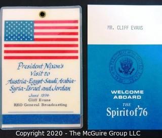 1974 Press Pass and Air Force One Boarding Card for President Richard Nixon's Visit to Austria, Egypt & Middle East.  US Presidential Political Memorabilia