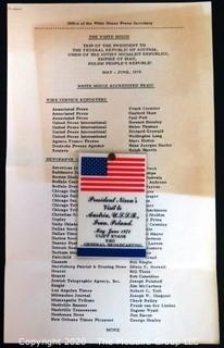 1972 Press Pass and Trip Attendee List for President Richard Nixon's Visit to Austria, USSR, Iran & Poland.  US Presidential Political Memorabilia
