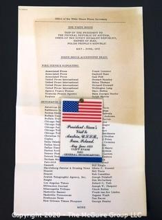 1972 Press Pass and Trip Attendee List for President Richard Nixon's Visit to Austria, USSR, Iran & Poland.  US Presidential Political Memorabilia
