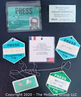 Assortment of Press Badges during the Presidency of Gerald R. Ford.  US Presidential Political Memorabilia