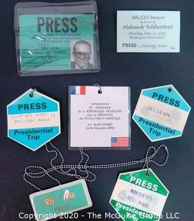 Assortment of Press Badges during the Presidency of Gerald R. Ford.  US Presidential Political Memorabilia