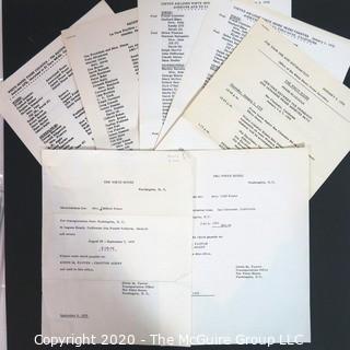 1972 Flight Manifests for Various Presidential Press Charters.  US Presidential Political Memorabilia