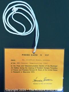 Presidential Press Pass Issued to Clifford Evans; Reykjavik, Iceland, for Summit between French President Pompidou and President Nixon; 1973