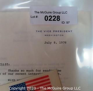 Assorted WH correspondence and Press Badge issued to Clifford Evans for Ford trip to the Pacific Basin; 1975.  US Presidential Political Memorabilia