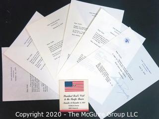 Assorted WH correspondence and Press Badge issued to Clifford Evans for Ford trip to the Pacific Basin; 1975.  US Presidential Political Memorabilia