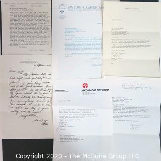 Memorabilia: U.S. Political: Correspondence to Clifford Evans from Edith Halpert, Mark McCloskey, J. John Fox, Ron Zeigler, William P. Rogers, Tim Russert, John Winters, Edward Brooke, Jane Adams, Mark Bodden, Ann McFadden, Adlai Stevenson, Thomas Stokes, Abe Beane, Jerimiah O' Leary, William Loeb, Lyn Nofziger, Ben Bradlee, Justice William O. Douglas, Larry O'Brien, Robert Strauss, David Broder, Max Frankel, Herb Kaplow, Frank Farenkoff, Rowland Evans, Art Buchwald and Abe Rosenthal.   