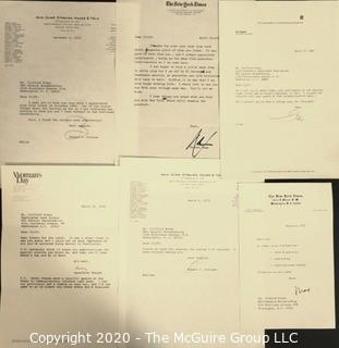 Memorabilia: U.S. Political: Correspondence to Clifford Evans from Edith Halpert, Mark McCloskey, J. John Fox, Ron Zeigler, William P. Rogers, Tim Russert, John Winters, Edward Brooke, Jane Adams, Mark Bodden, Ann McFadden, Adlai Stevenson, Thomas Stokes, Abe Beane, Jerimiah O' Leary, William Loeb, Lyn Nofziger, Ben Bradlee, Justice William O. Douglas, Larry O'Brien, Robert Strauss, David Broder, Max Frankel, Herb Kaplow, Frank Farenkoff, Rowland Evans, Art Buchwald and Abe Rosenthal.   