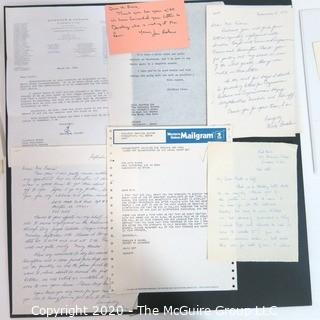 Memorabilia: U.S. Political: Correspondence to Clifford Evans from Edith Halpert, Mark McCloskey, J. John Fox, Ron Zeigler, William P. Rogers, Tim Russert, John Winters, Edward Brooke, Jane Adams, Mark Bodden, Ann McFadden, Adlai Stevenson, Thomas Stokes, Abe Beane, Jerimiah O' Leary, William Loeb, Lyn Nofziger, Ben Bradlee, Justice William O. Douglas, Larry O'Brien, Robert Strauss, David Broder, Max Frankel, Herb Kaplow, Frank Farenkoff, Rowland Evans, Art Buchwald and Abe Rosenthal.   