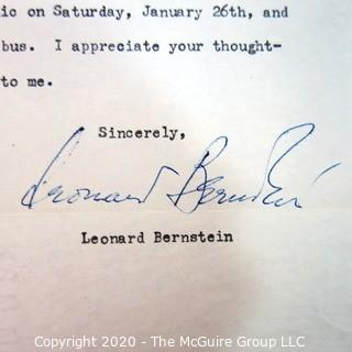 Leonard Bernstein letter of thanks to Clifford Evans, NBC's TODAY Show; Signed