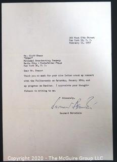 Leonard Bernstein letter of thanks to Clifford Evans, NBC's TODAY Show; Signed