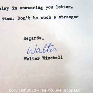 Letter from New York radio and press commentator Walter Winchell to Clifford Evans on New York Mirror Letterhead; Signed.  Journalism Memorabilia. 