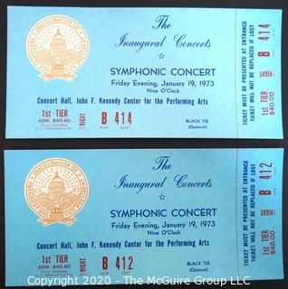 January 19, 1973 concert tickets at the John F. Kennedy Center for the Performing Arts, in honor of President Nixon's second term. US Presidential Political Memorabilia. 