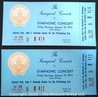 January 19, 1973 concert tickets at the John F. Kennedy Center for the Performing Arts, in honor of President Nixon's second term. US Presidential Political Memorabilia. 