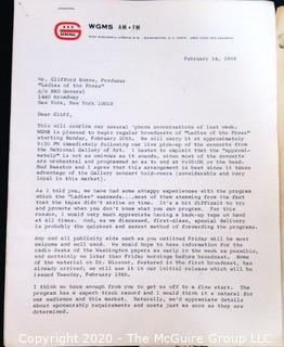 "Woman (sic) in the News with Clifford Evans", a program proposal to WOR-TV for a daytime television series, to be telecast 30 minutes everyday, Monday - Friday.  The eventual show, called "Ladies of the Press" was broadcast from 1962-1968, formatted to feature 3 female print journalists and one quest, with Evans moderating the show. It was described by Evans as a "hard news" program.  Evans eventually sold the program to RKO General Broadcasting.    Political & Journalism Memorabilia