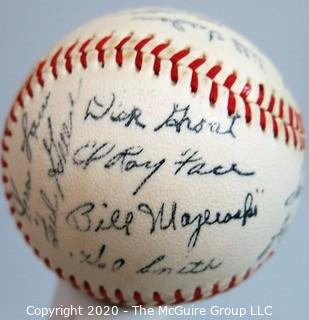 1960 Pittsburgh Pirates Souvenir Team Baseball, sold at stadium. See list of signatures. From collection of Clifford Evans. 