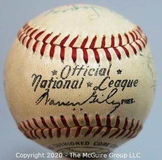 Signed 1956 Official All Star National League Ball, All Star Game. Spalding.:Williams, Aaron, Musial, Spahn, Drysdale,+++ from collection of Clifford Evans (period piece, excellent condition).