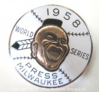 1958 World Series Press Pin  Milwaukee Braves Sports Baseball Memorabilia. (from the personal collection of Clifford Evans, journalist)