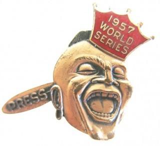 1957 Milwaukee Braves World Series Press Pin . Baseball Sports Memorabilia. (from the personal collection of Clifford Evans, journalist)